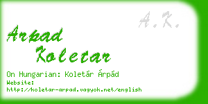 arpad koletar business card